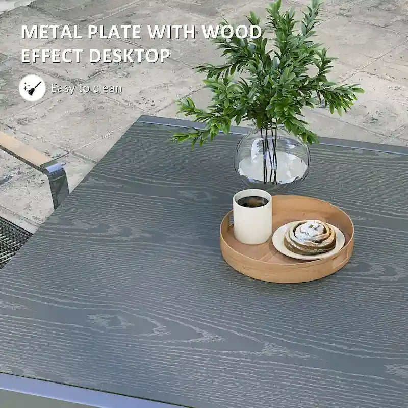 Extendable Dining Table, 41 - 83  Aluminum Frame Patio Table with Wood Effect Steel Top,Rectangle Expandable Patio Table for 6-8