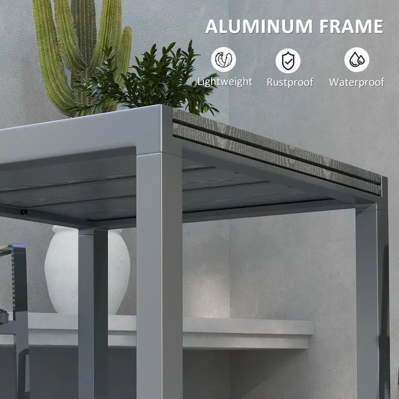 Extendable Dining Table, 41 - 83  Aluminum Frame Patio Table with Wood Effect Steel Top,Rectangle Expandable Patio Table for 6-8