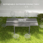 Extendable Dining Table, 41 - 83  Aluminum Frame Patio Table with Wood Effect Steel Top,Rectangle Expandable Patio Table for 6-8
