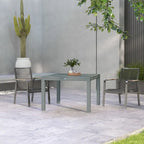 Extendable Dining Table, 41 - 83  Aluminum Frame Patio Table with Wood Effect Steel Top,Rectangle Expandable Patio Table for 6-8