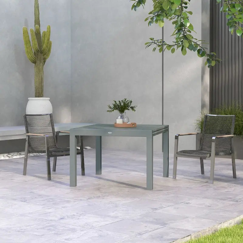 Extendable Dining Table, 41 - 83  Aluminum Frame Patio Table with Wood Effect Steel Top,Rectangle Expandable Patio Table for 6-8