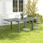 Extendable Dining Table, 41 - 83  Aluminum Frame Patio Table with Wood Effect Steel Top,Rectangle Expandable Patio Table for 6-8