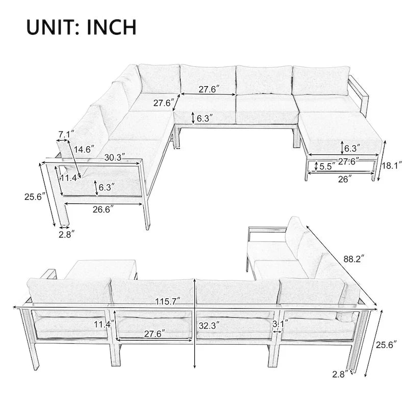 U shaped multi-person outdoor sofa set