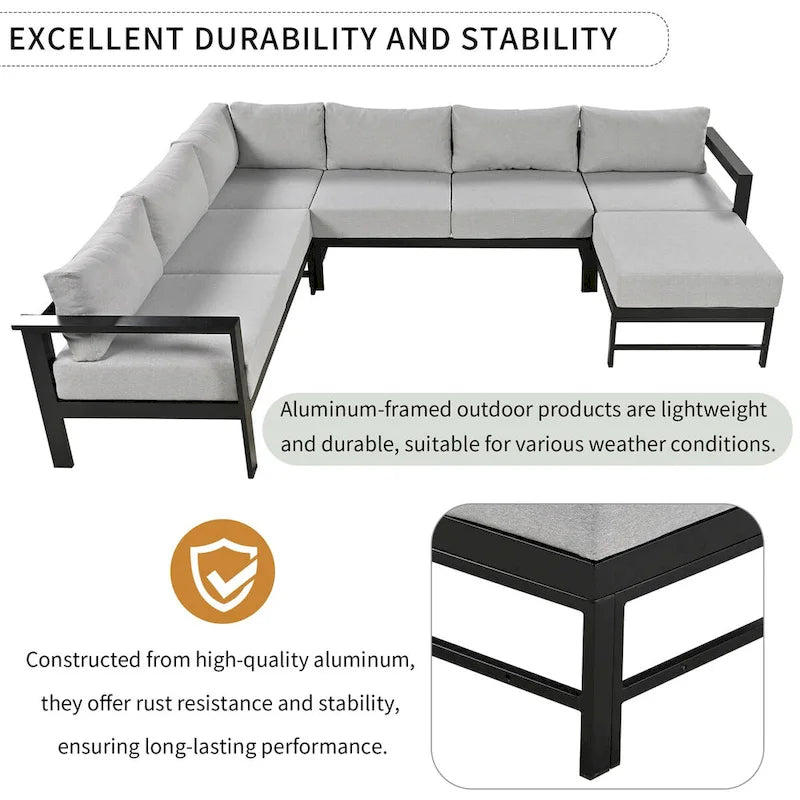 U shaped multi-person outdoor sofa set