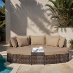 6-Piece PE Wicker Outdoor Conversation Round Sofa Set w/ Coffee Table