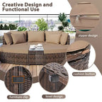 6-Piece PE Wicker Outdoor Conversation Round Sofa Set w/ Coffee Table