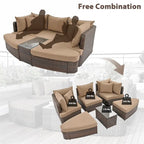 6-Piece PE Wicker Outdoor Conversation Round Sofa Set w/ Coffee Table