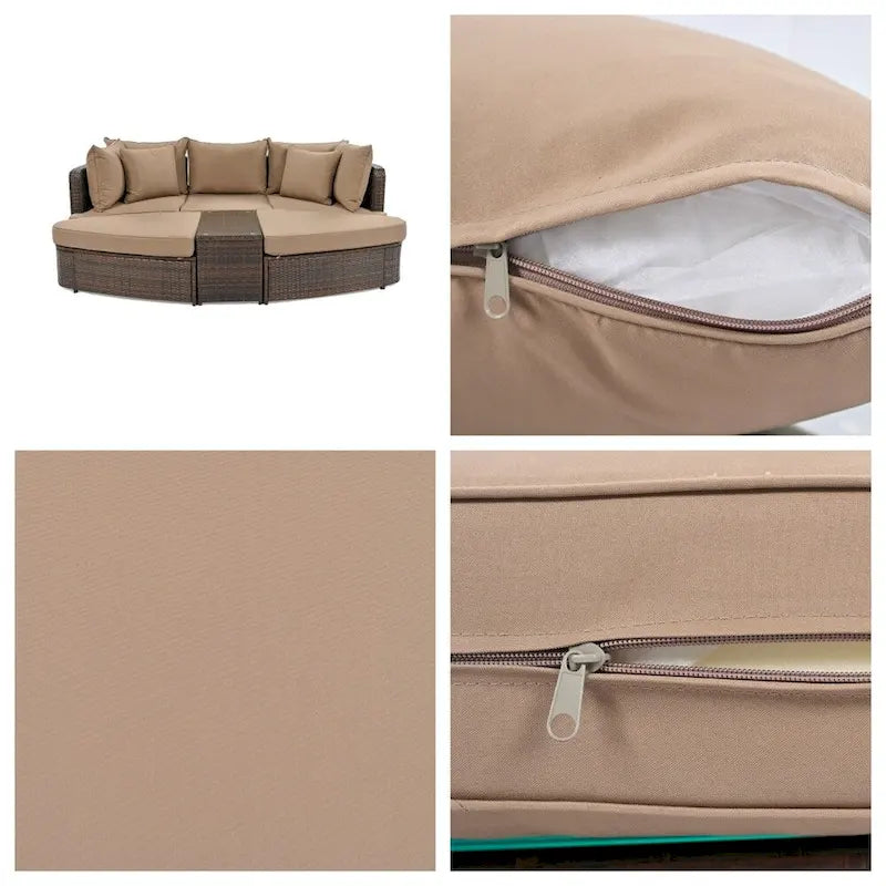 6-Piece PE Wicker Outdoor Conversation Round Sofa Set w/ Coffee Table