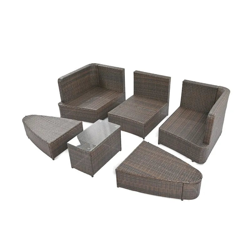 6-Piece PE Wicker Outdoor Conversation Round Sofa Set w/ Coffee Table