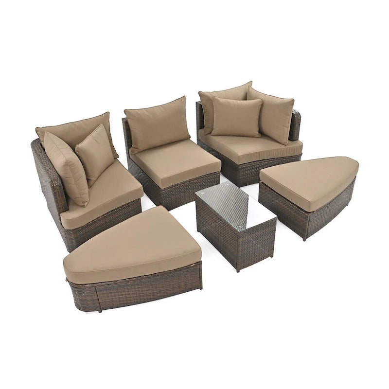 6-Piece PE Wicker Outdoor Conversation Round Sofa Set w/ Coffee Table