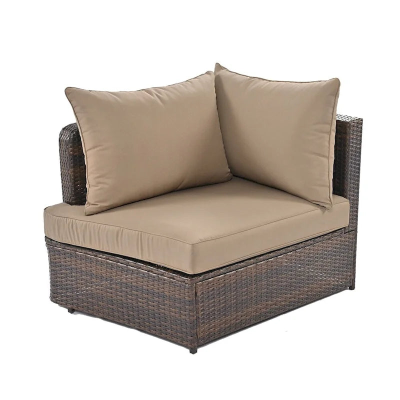 6-Piece PE Wicker Outdoor Conversation Round Sofa Set w/ Coffee Table