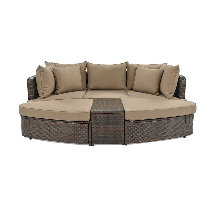 6-Piece PE Wicker Outdoor Conversation Round Sofa Set w/ Coffee Table