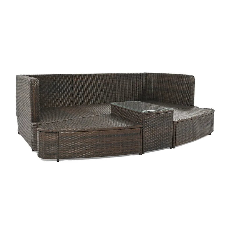6-Piece PE Wicker Outdoor Conversation Round Sofa Set w/ Coffee Table