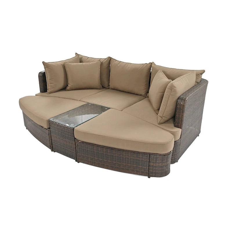 6-Piece PE Wicker Outdoor Conversation Round Sofa Set w/ Coffee Table