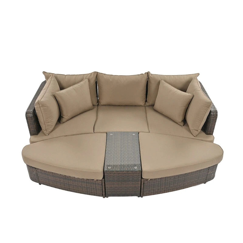6-Piece PE Wicker Outdoor Conversation Round Sofa Set w/ Coffee Table
