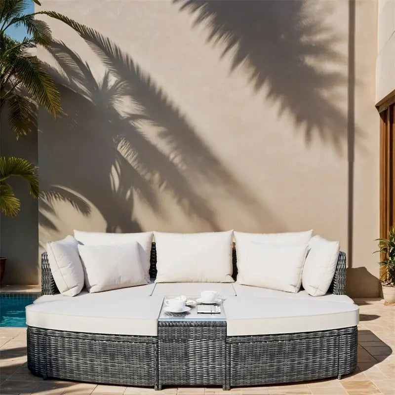 6-Piece PE Wicker Outdoor Conversation Round Sofa Set w/ Coffee Table