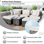 6-Piece PE Wicker Outdoor Conversation Round Sofa Set w/ Coffee Table