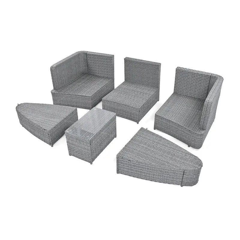 6-Piece PE Wicker Outdoor Conversation Round Sofa Set w/ Coffee Table