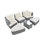 6-Piece PE Wicker Outdoor Conversation Round Sofa Set w/ Coffee Table
