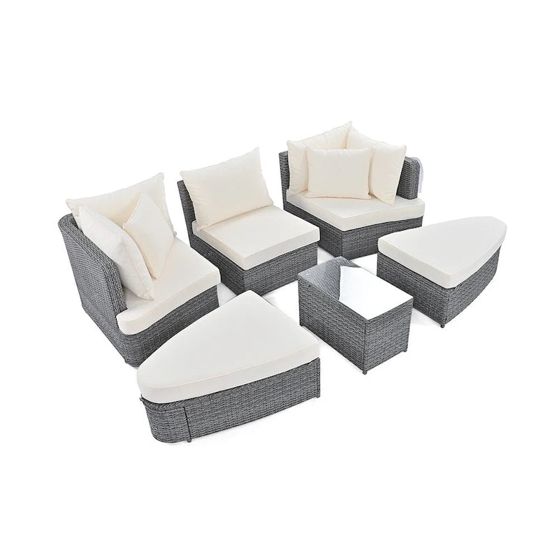 6-Piece PE Wicker Outdoor Conversation Round Sofa Set w/ Coffee Table
