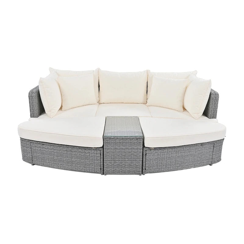 6-Piece PE Wicker Outdoor Conversation Round Sofa Set w/ Coffee Table