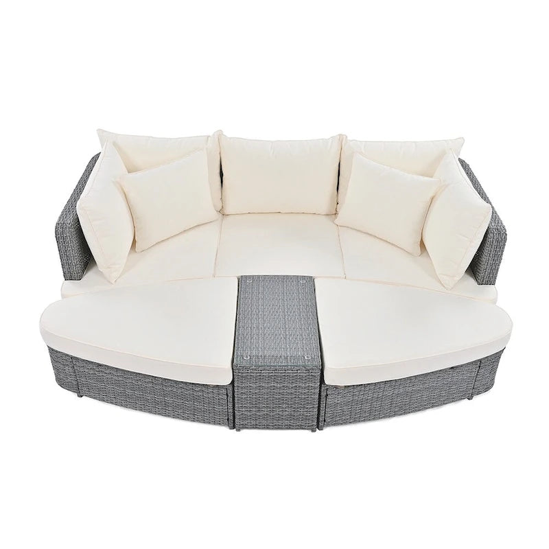 6-Piece PE Wicker Outdoor Conversation Round Sofa Set w/ Coffee Table