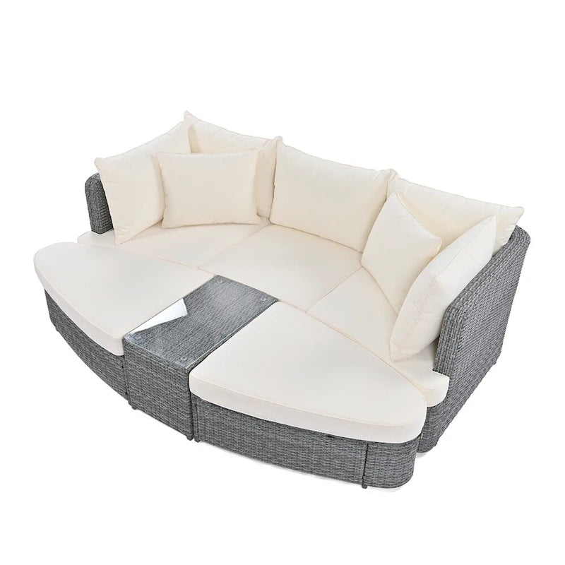 6-Piece PE Wicker Outdoor Conversation Round Sofa Set w/ Coffee Table