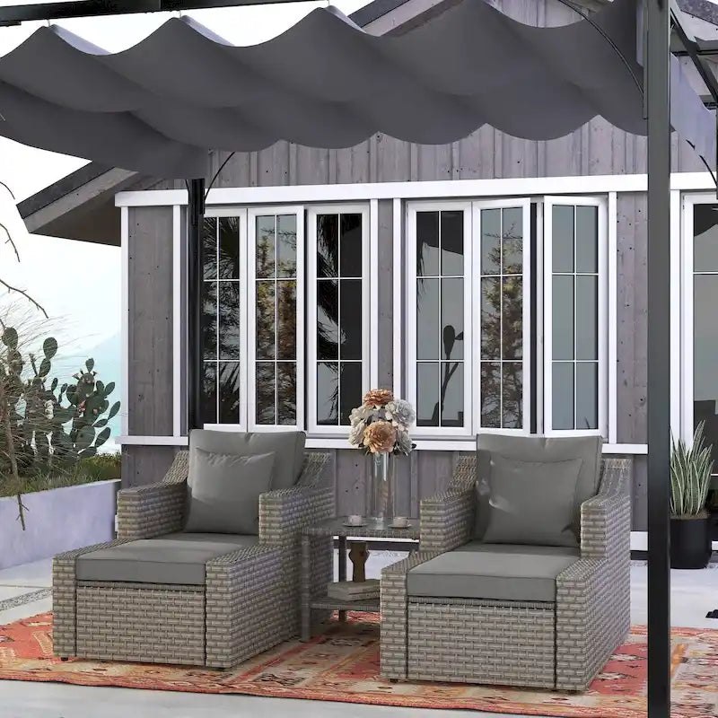 Outsunny 5 Piece Patio Furniture Set, All Weather PE Rattan Conversation Chair, and Ottoman Set