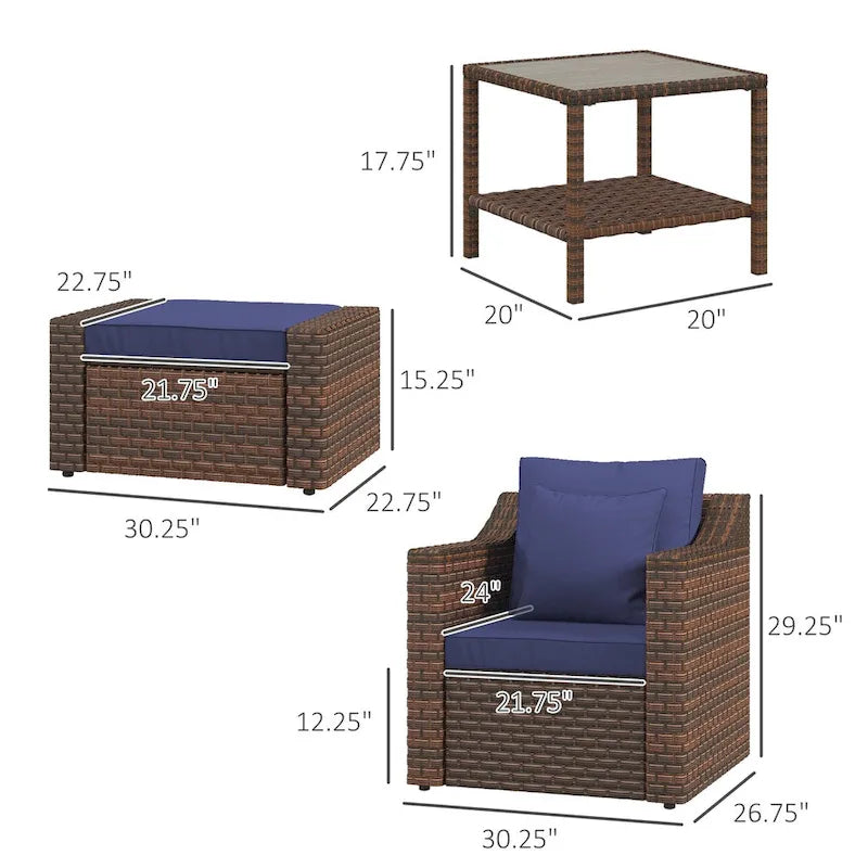 Outsunny 5 Piece Patio Furniture Set, All Weather PE Rattan Conversation Chair, and Ottoman Set