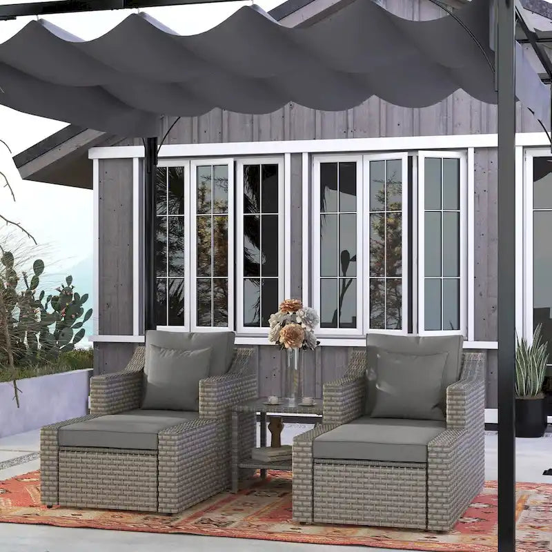Outsunny 5 Piece Patio Furniture Set, All Weather PE Rattan Conversation Chair, and Ottoman Set