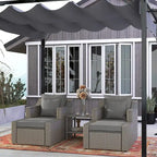 Outsunny 5 Piece Patio Furniture Set, All Weather PE Rattan Conversation Chair, and Ottoman Set