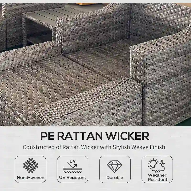 Outsunny 5 Piece Patio Furniture Set, All Weather PE Rattan Conversation Chair, and Ottoman Set