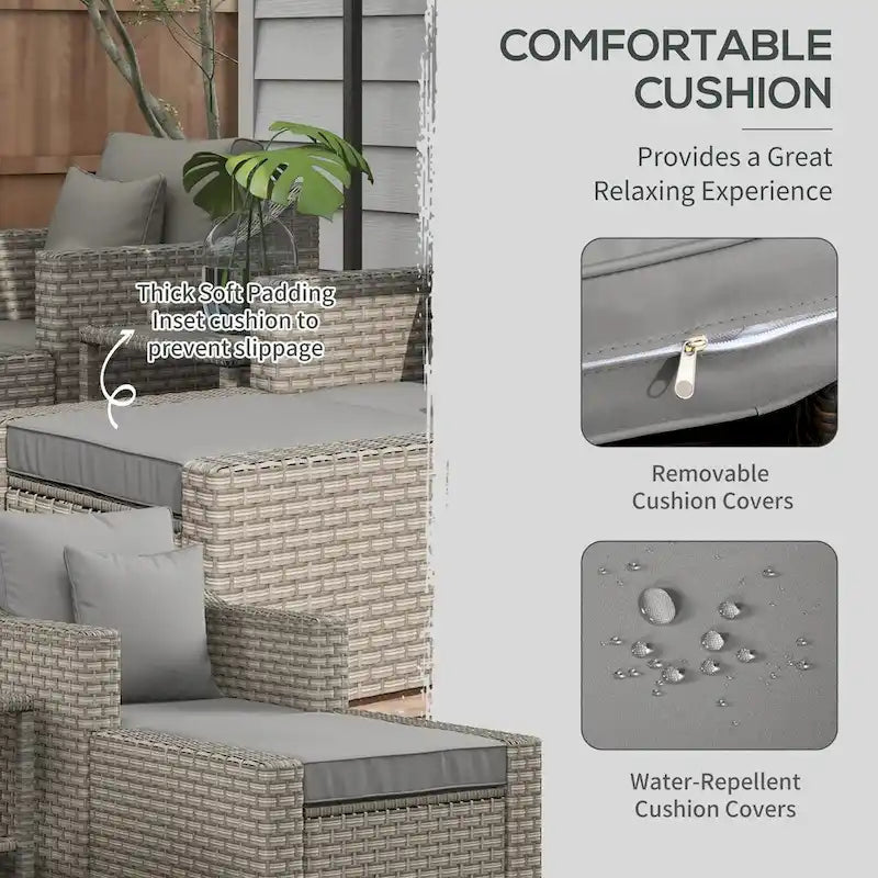 Outsunny 5 Piece Patio Furniture Set, All Weather PE Rattan Conversation Chair, and Ottoman Set