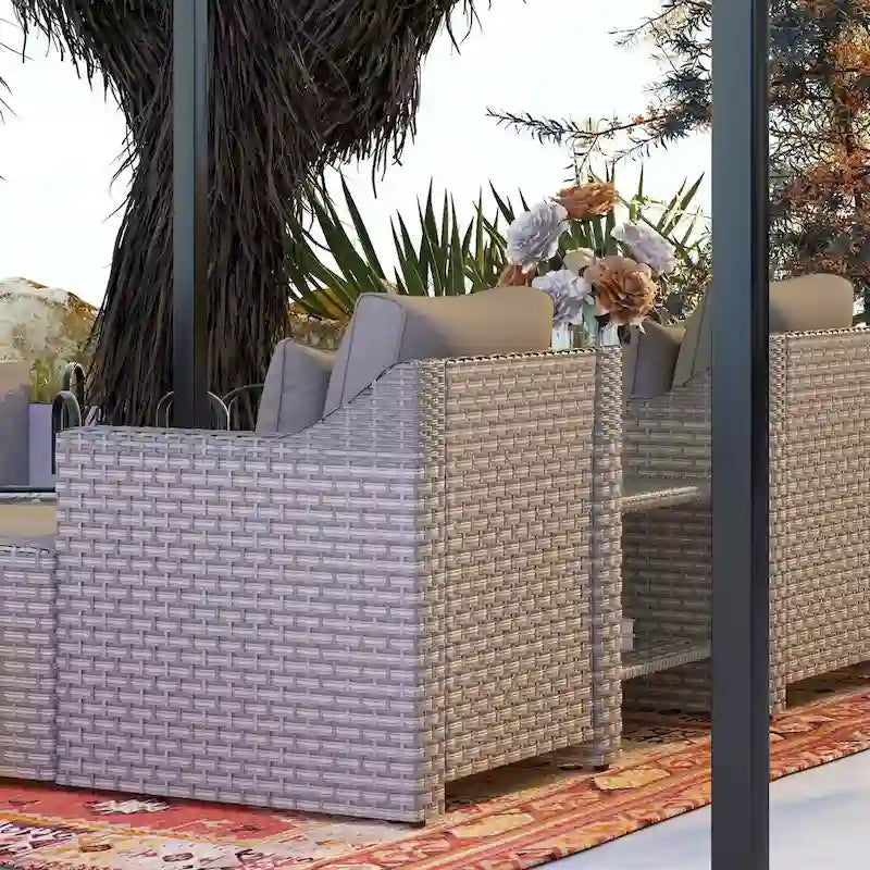 Outsunny 5 Piece Patio Furniture Set, All Weather PE Rattan Conversation Chair, and Ottoman Set