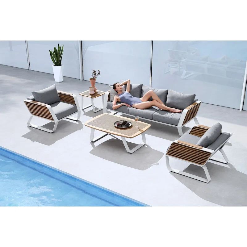 Gray & White Aluminum Outdoor Sofa Set for 5
