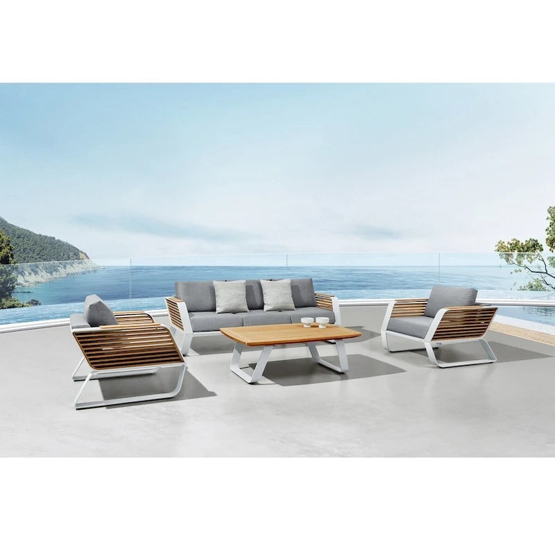 Gray & White Aluminum Outdoor Sofa Set for 5