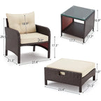 AVAWING 5-Piece Outdoor Khaki Wicker Rattan Conversation Set with Ottoman Table