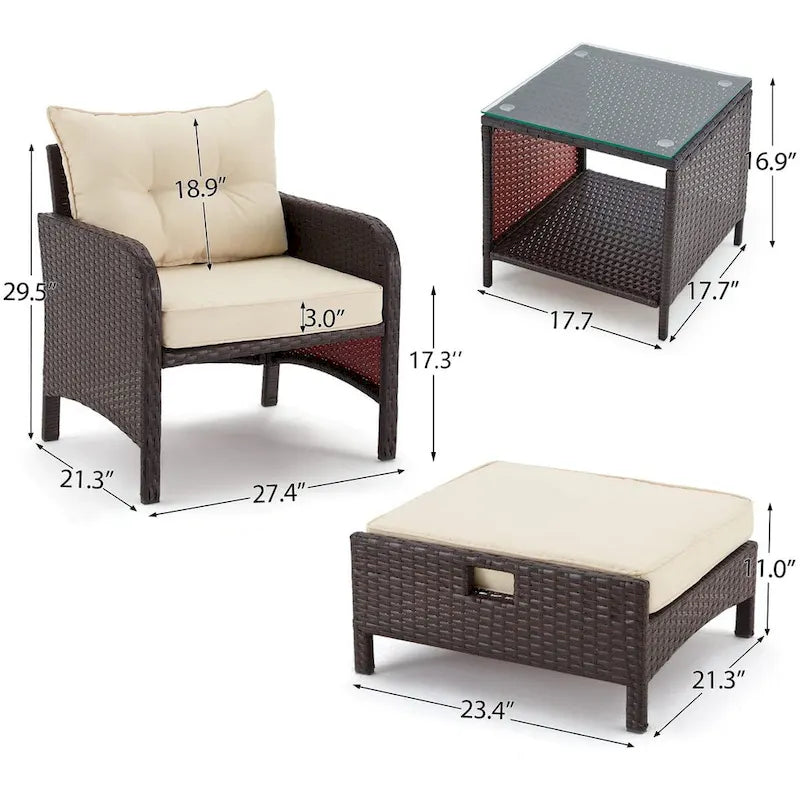 AVAWING 5-Piece Outdoor Khaki Wicker Rattan Conversation Set with Ottoman Table
