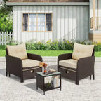 AVAWING 5-Piece Outdoor Khaki Wicker Rattan Conversation Set with Ottoman Table