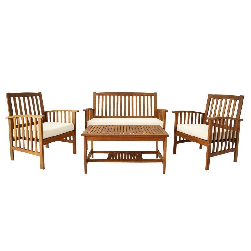 4 Piece Outdoor Patio Lounge Conversation Set with Soft Cushions and Coffee Table