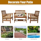 4 Piece Outdoor Patio Lounge Conversation Set with Soft Cushions and Coffee Table