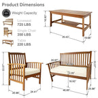 4 Piece Outdoor Patio Lounge Conversation Set with Soft Cushions and Coffee Table