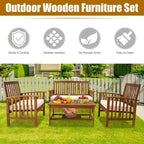 4 Piece Outdoor Patio Lounge Conversation Set with Soft Cushions and Coffee Table