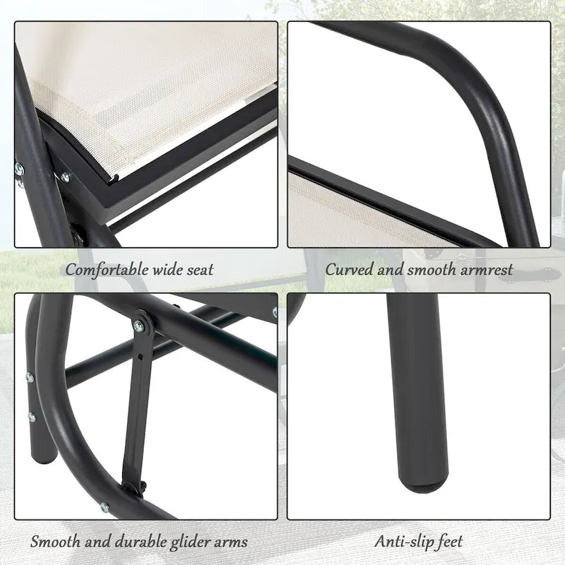 Metal Frame Swing Glider Chairs with Breathable Mesh Fabric (Set of 2)