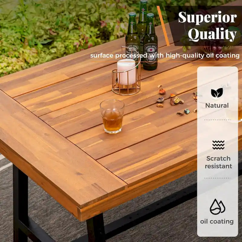 7-Piece Acacia Wood Outdoor Dining Set with Rattan Chairs
