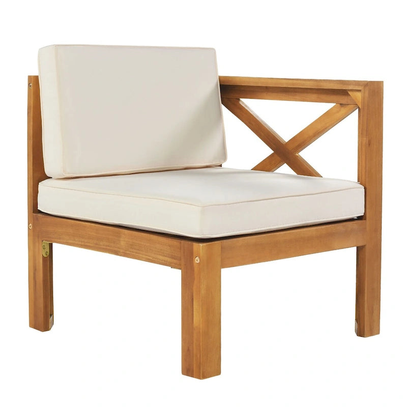 5-Piece Wooden Sectional Sofa Set with Natural Finish and Upgraded Zippered Fabrics - Lockable Panels for Security