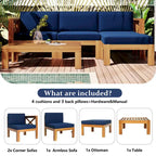 5-Piece Wooden Sectional Sofa Set with Natural Finish and Upgraded Zippered Fabrics - Lockable Panels for Security