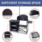 Camping Table, Camp Kitchen, Cook Station, Camping Kitchen Station, Grill Table with Storage, Light Stand and Windshield