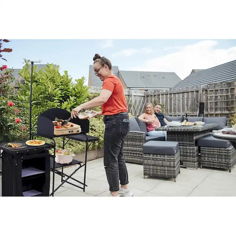 Camping Table, Camp Kitchen, Cook Station, Camping Kitchen Station, Grill Table with Storage, Light Stand and Windshield