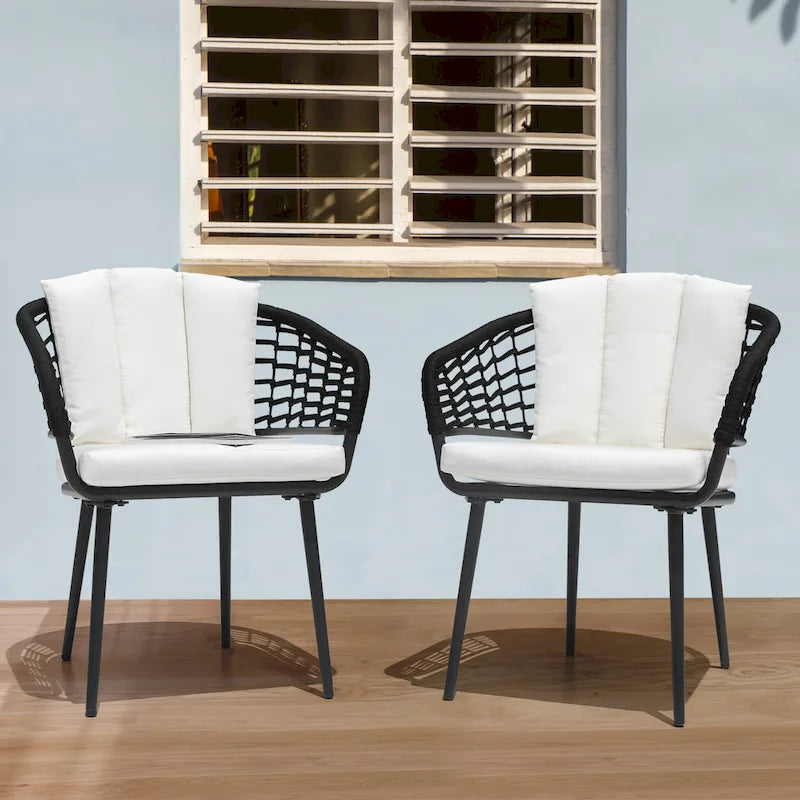 Nuu Garden Outdoor Patio Woven Rope Chairs with 1.97  Thick Cushions, Beige